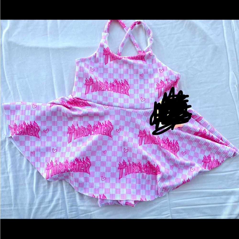 Handmade Pink Checkered Brielle dress/bodysuit with snaps